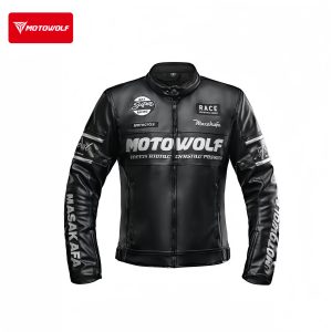 MOTOWOLF Motorcycle Leather Jacket, Men's Protective Biker Jacket with Removable Armor
