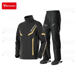 MOTOWOLF Waterproof Motorcycle Rain Suit with Detachable Shoe Covers, Reflective Two-Piece Rain Gear for Riders