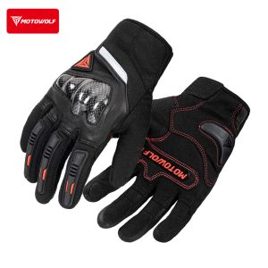 MOTOWOLF Carbon Fiber Motorcycle Gloves, Breathable Touchscreen Riding Gloves with Impact Protection