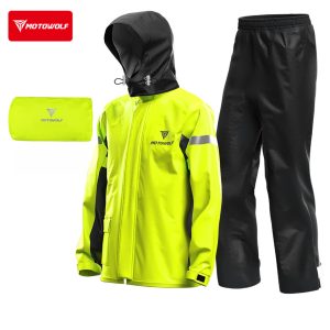 MOTOWOLF Motorcycle Rain Suit, Waterproof Hi-Vis Rain Jacket and Pants Set for Riders